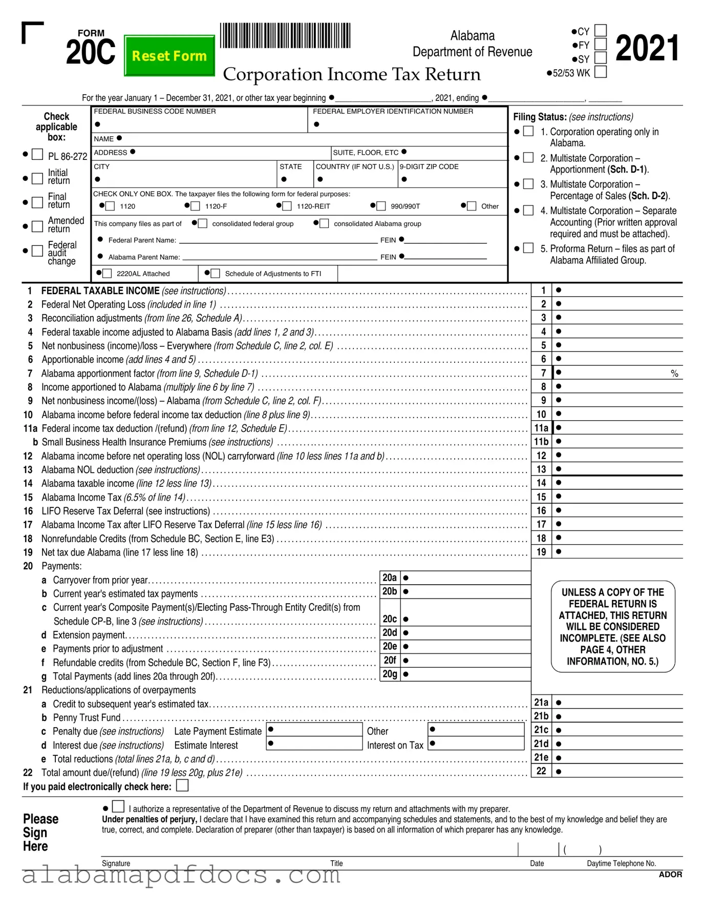 Free Alabama 20C PDF Template