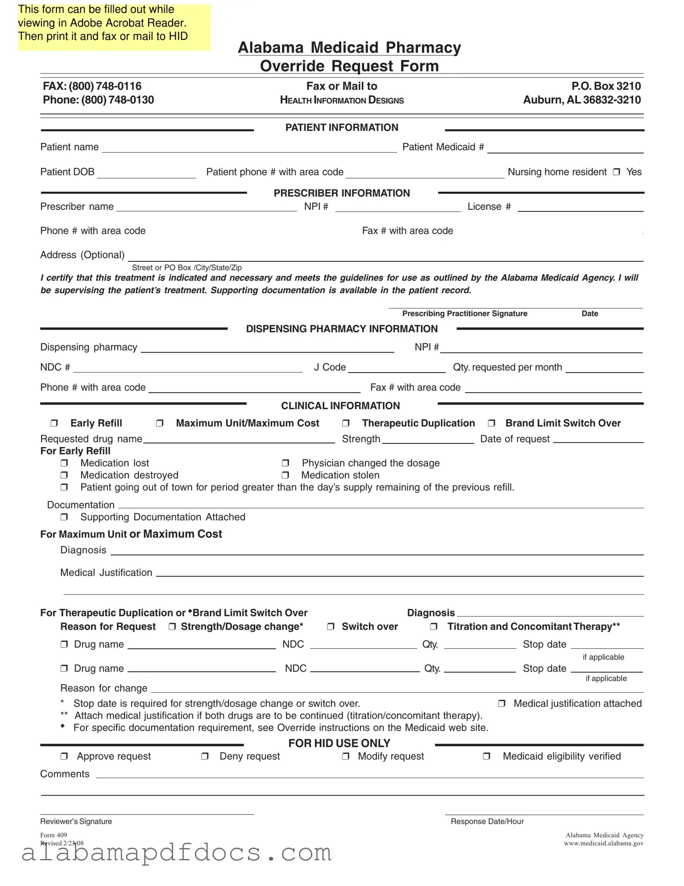 Free Alabama 409 PDF Template