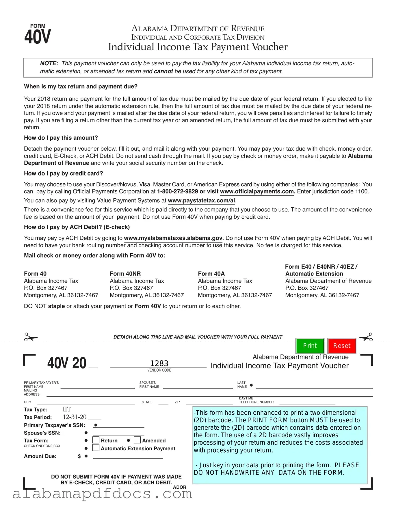 Free Alabama 40V PDF Template