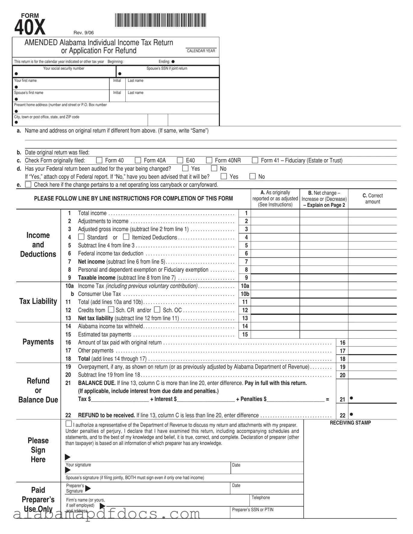 Free Alabama 40X PDF Template
