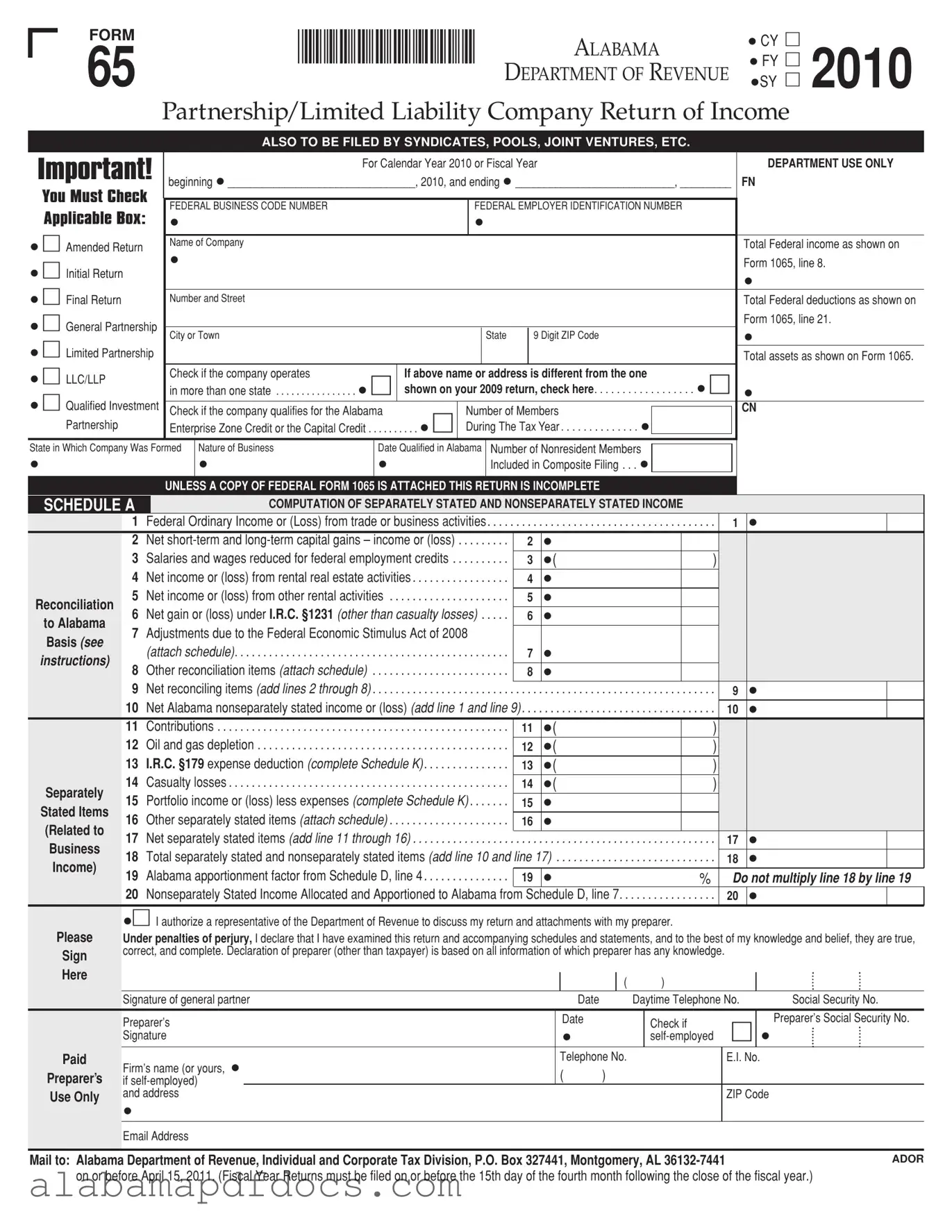 Free Alabama 65 PDF Template