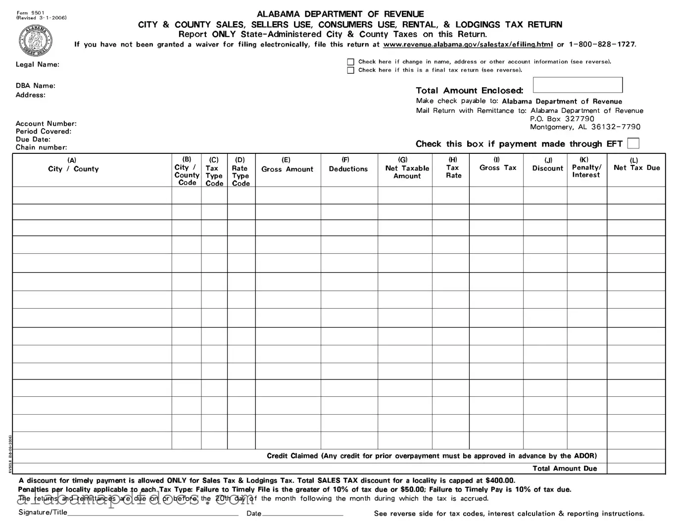 Free Alabama 9501 PDF Template