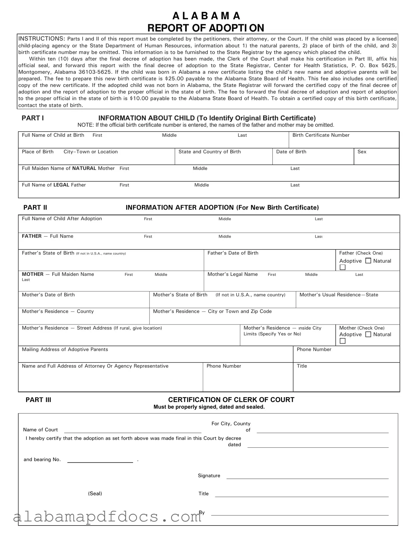 Free Alabama Adoption Report PDF Template