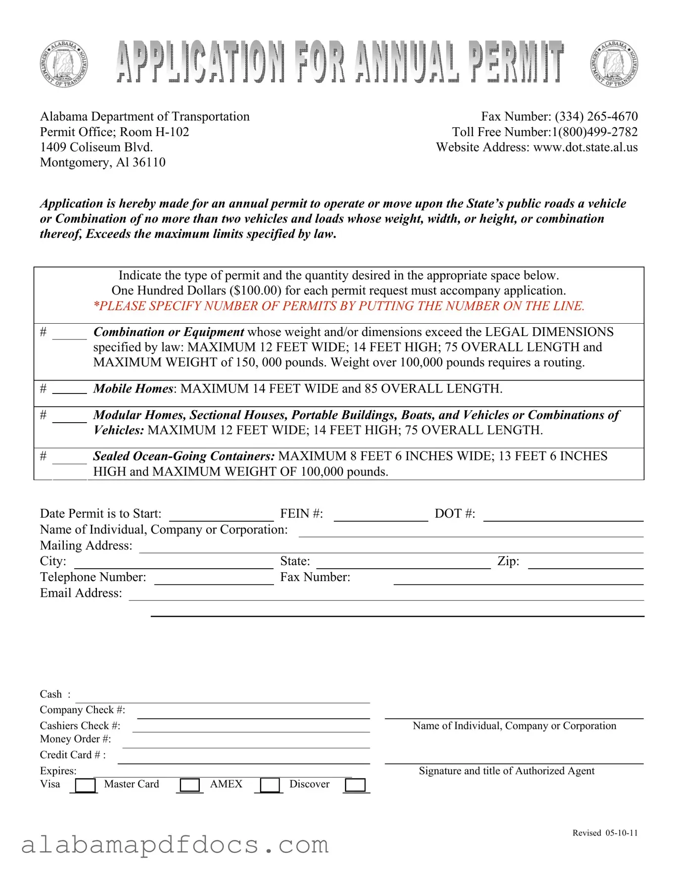 Free Alabama Annual Permit PDF Template