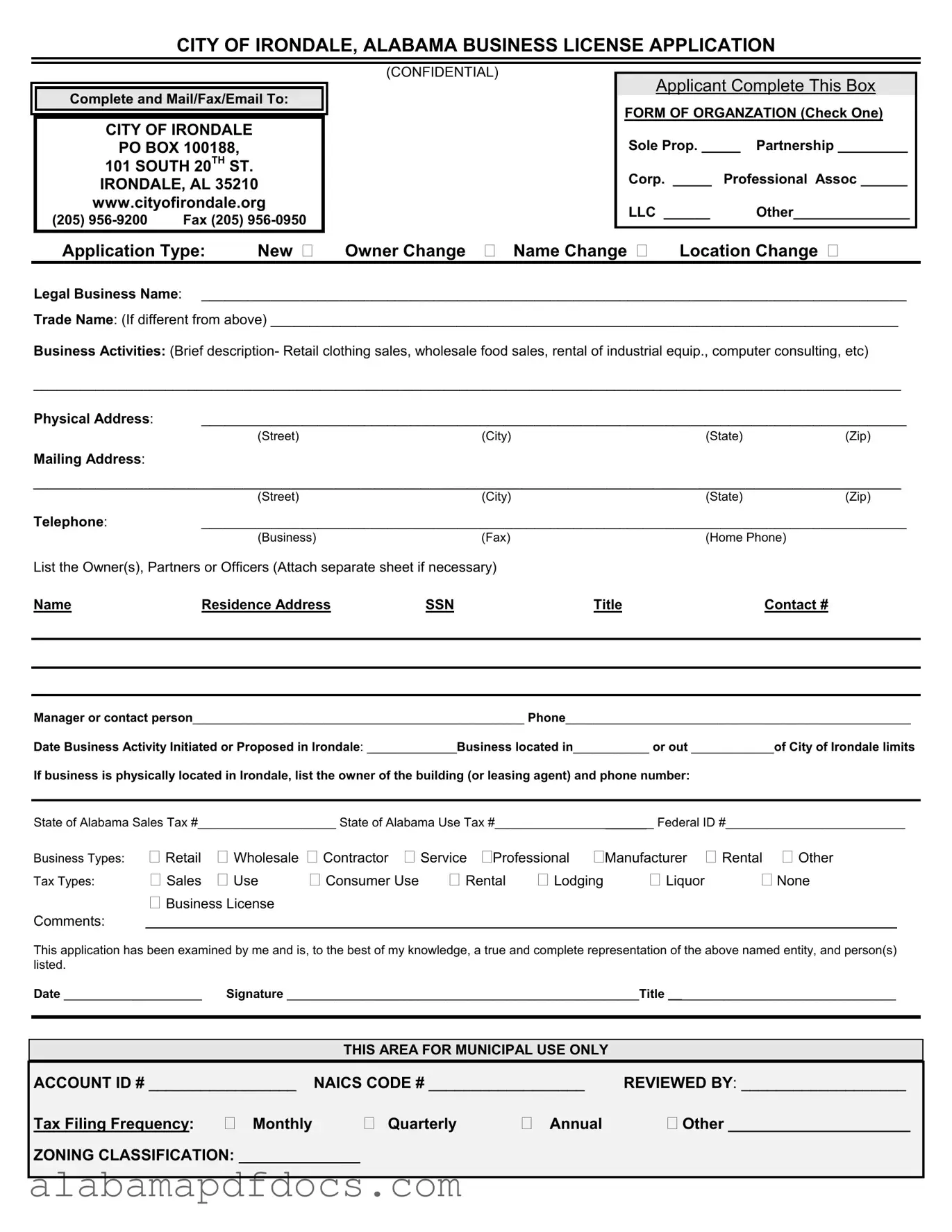 Free Alabama Business License Application PDF Template