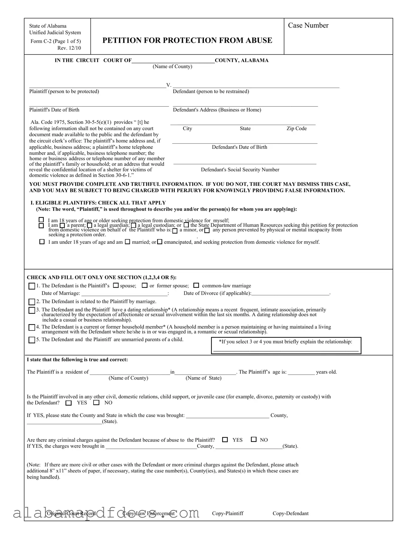 Free Alabama C 2 PDF Template