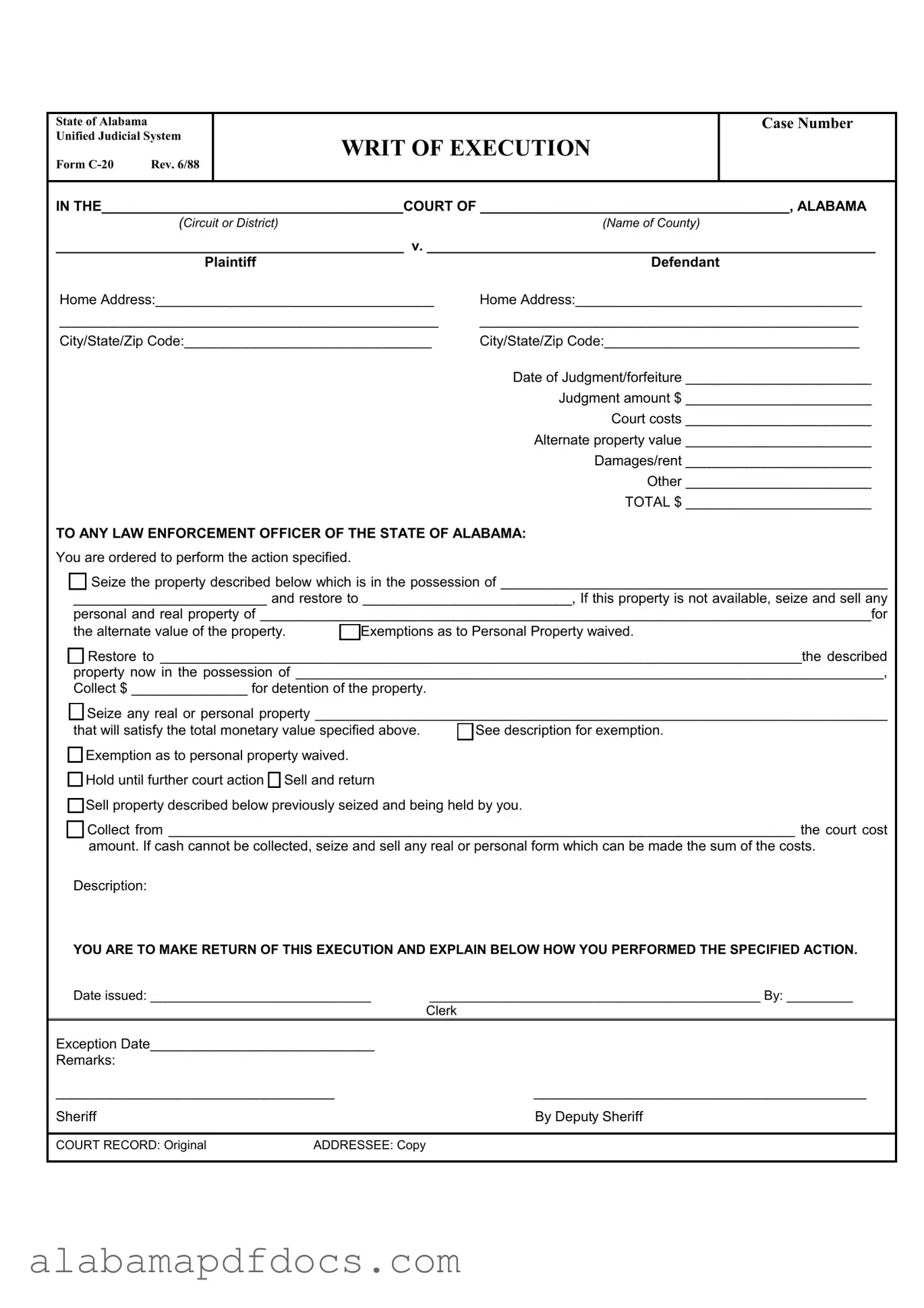 Free Alabama C 20 PDF Template