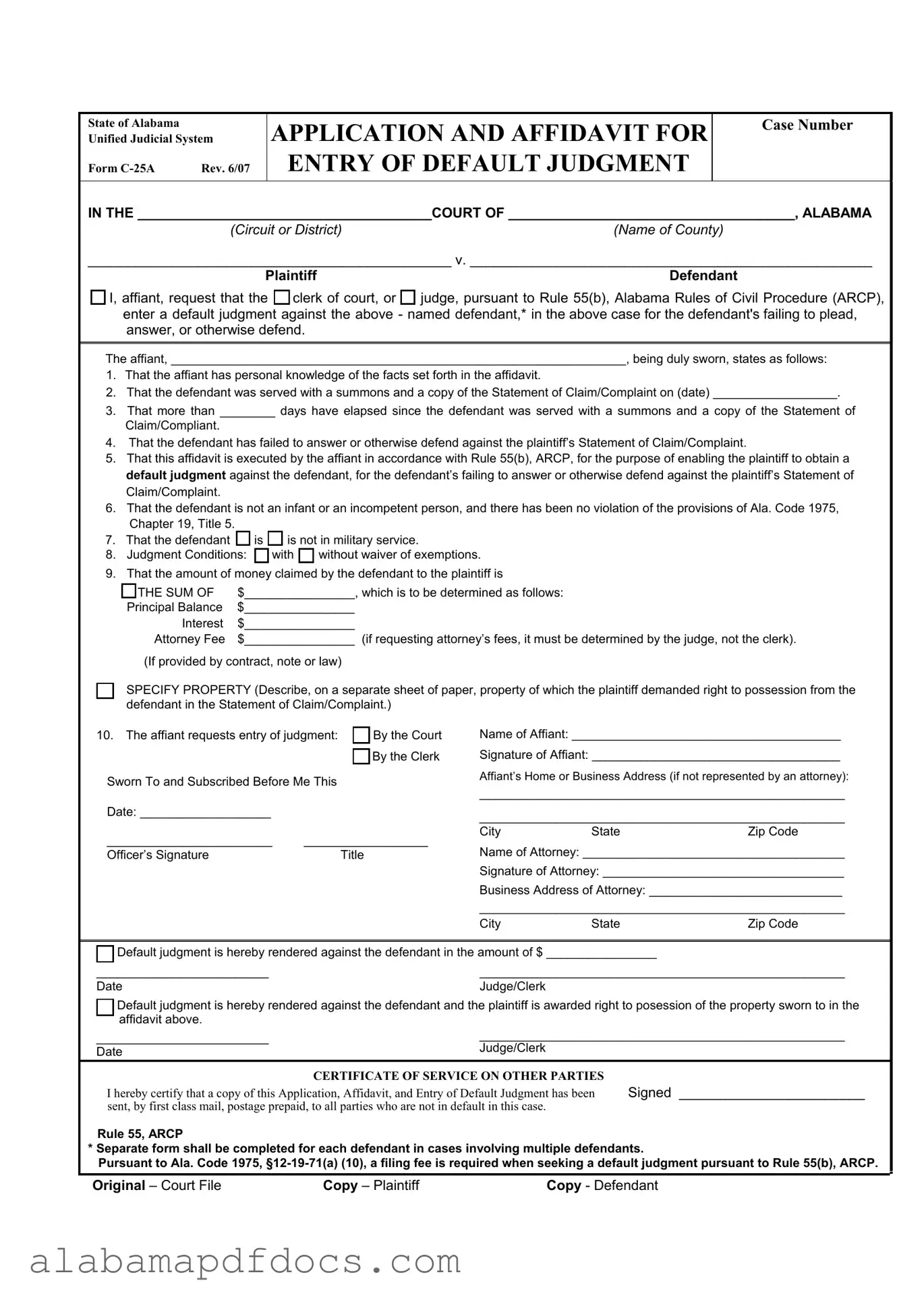 Free Alabama C 25A PDF Template