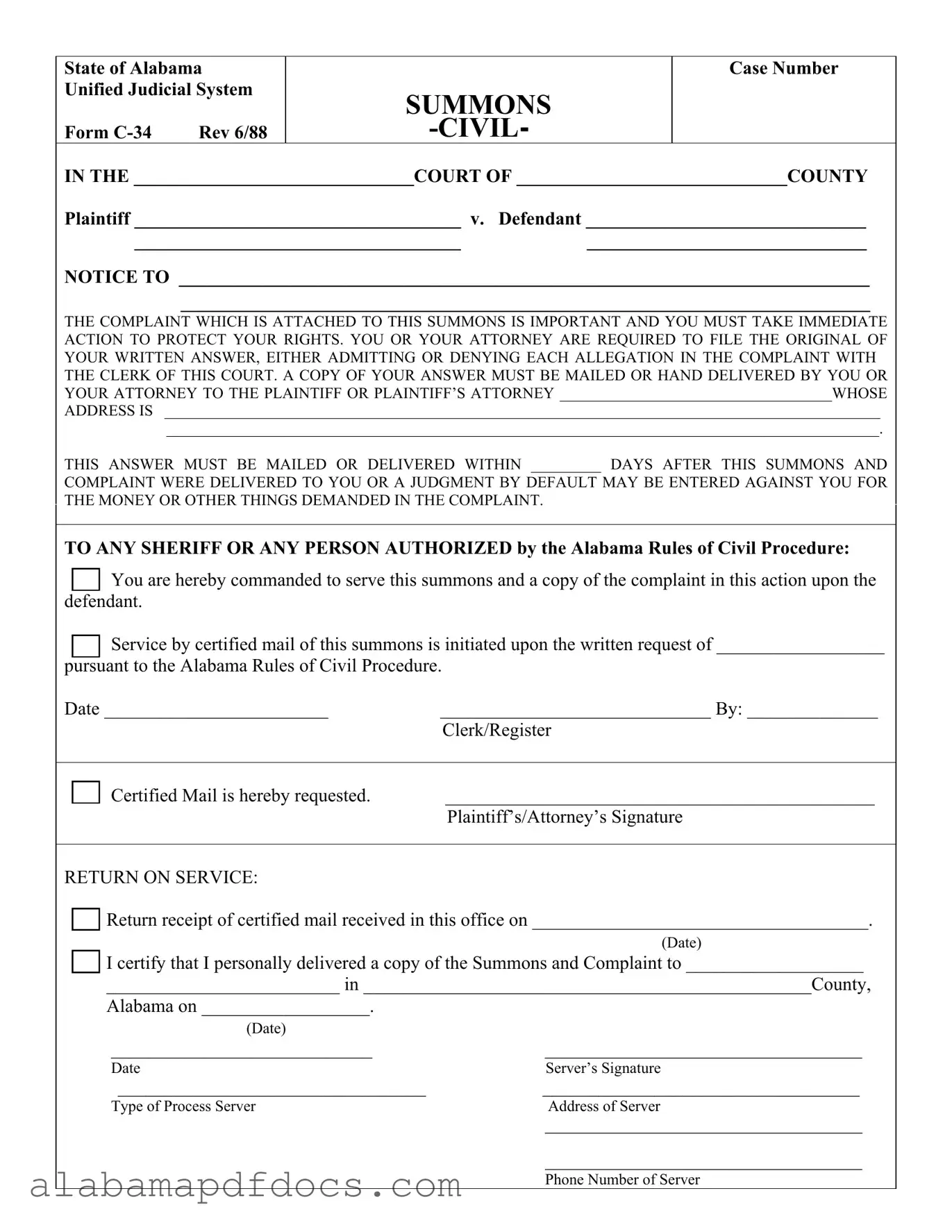 Free Alabama C 34 PDF Template