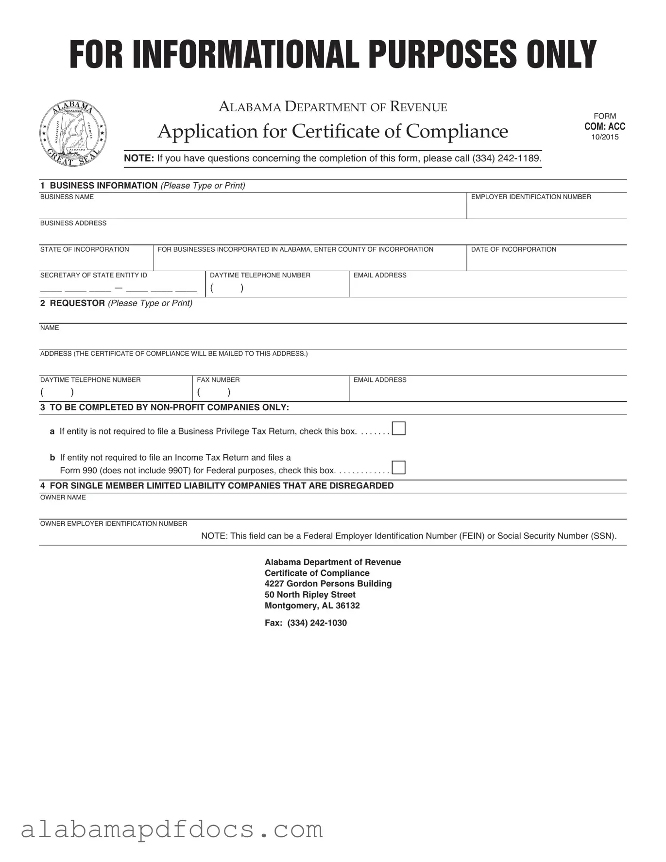 Free Alabama Certificate Of Compliance PDF Template