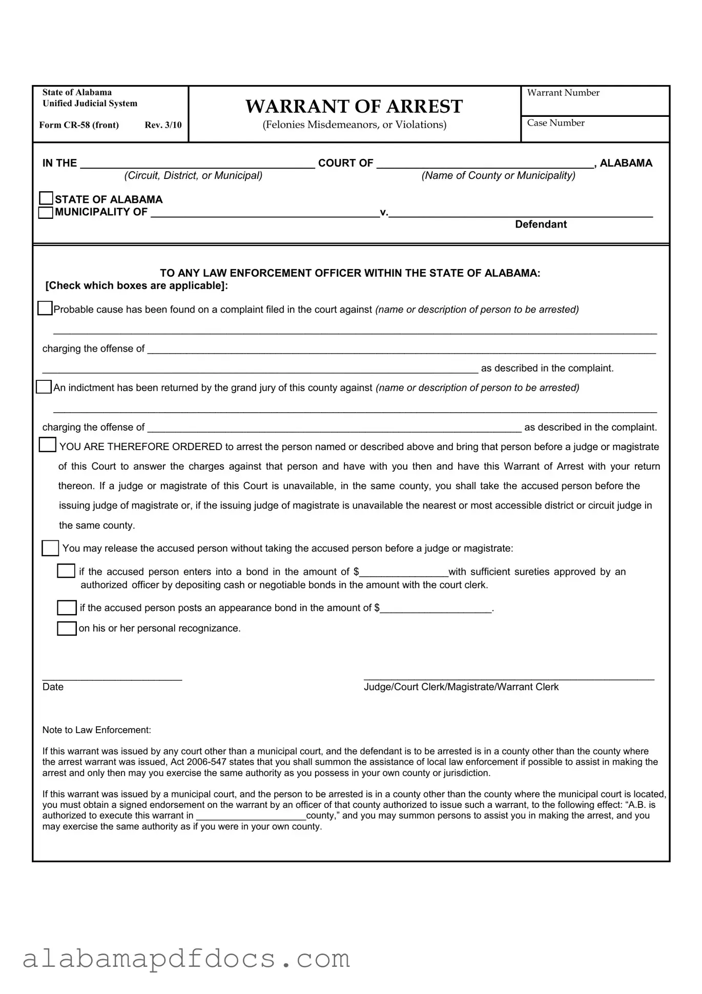 Free Alabama Cr 58 PDF Template