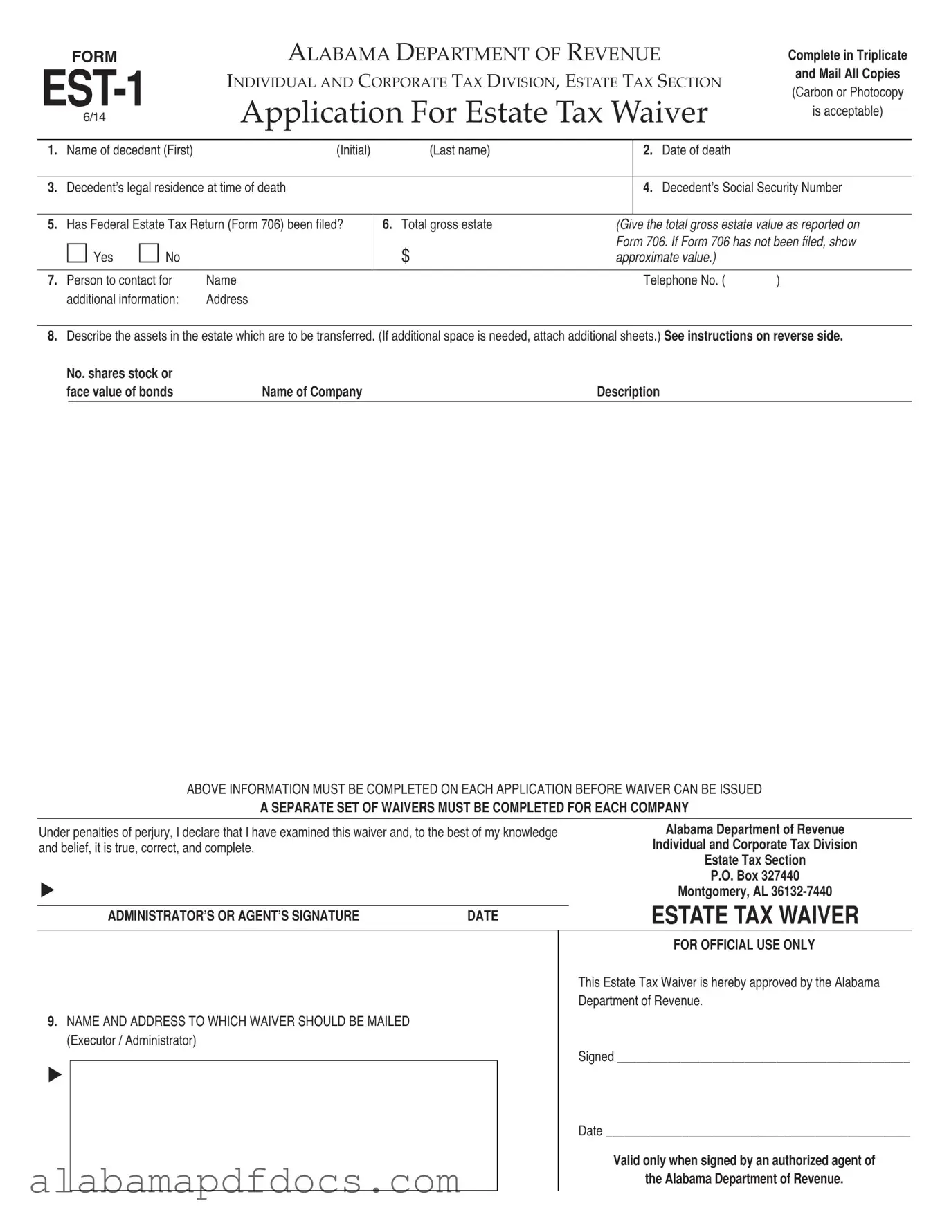 Free Alabama Est 1 PDF Template