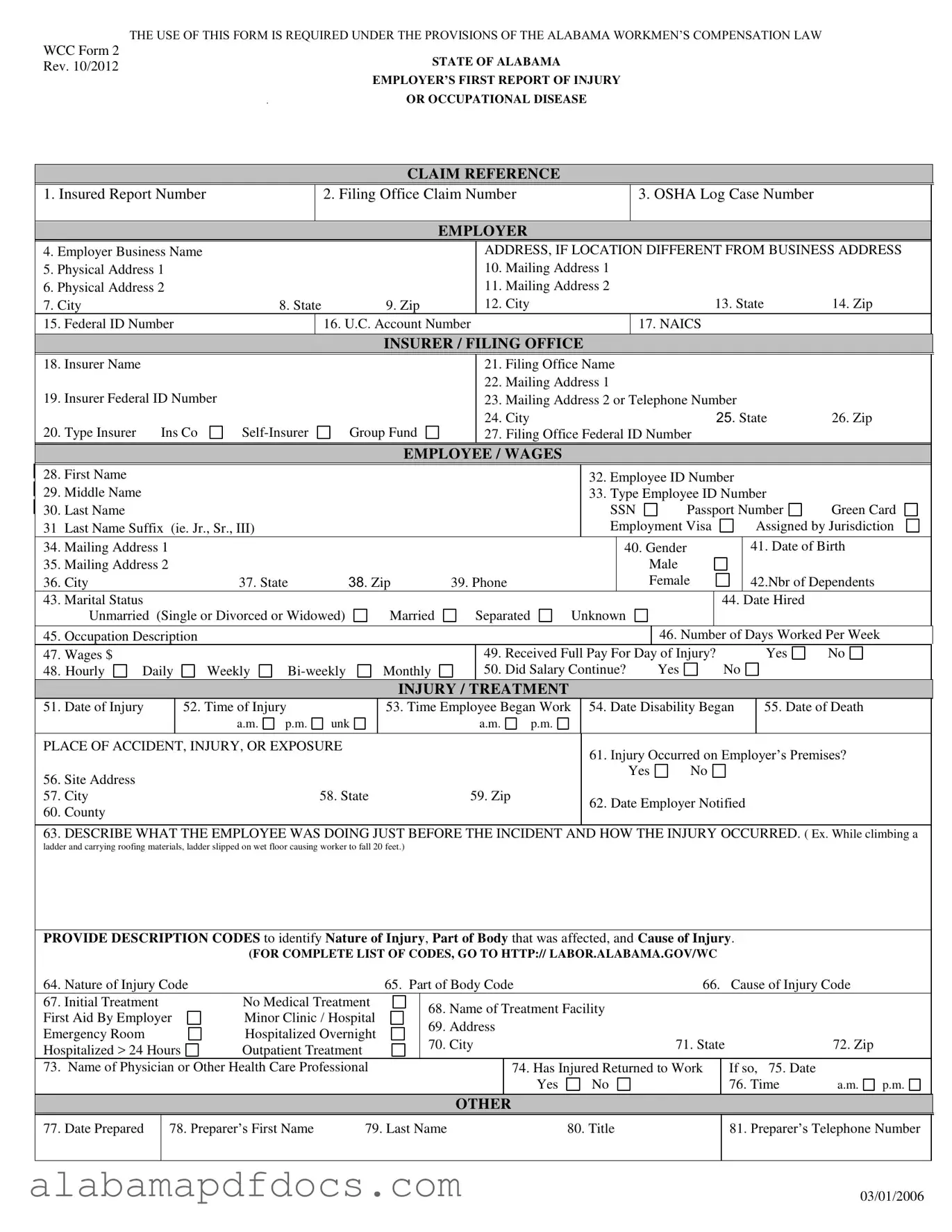 Free Alabama First Report PDF Template