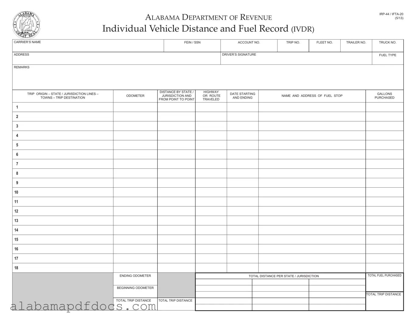 Free Alabama Irp 44 PDF Template