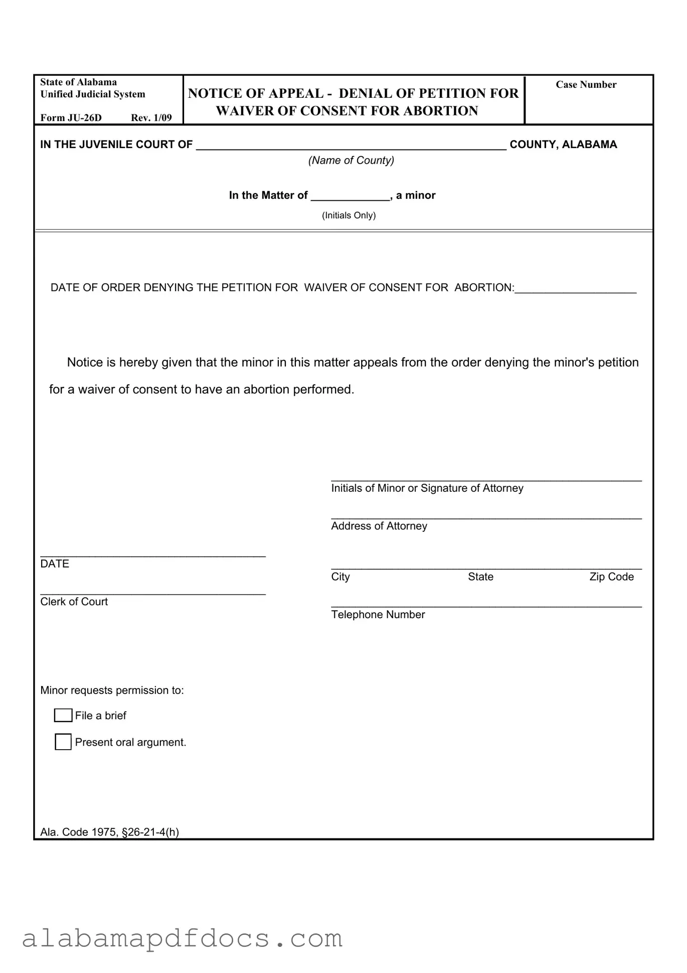 Free Alabama Ju 26D PDF Template