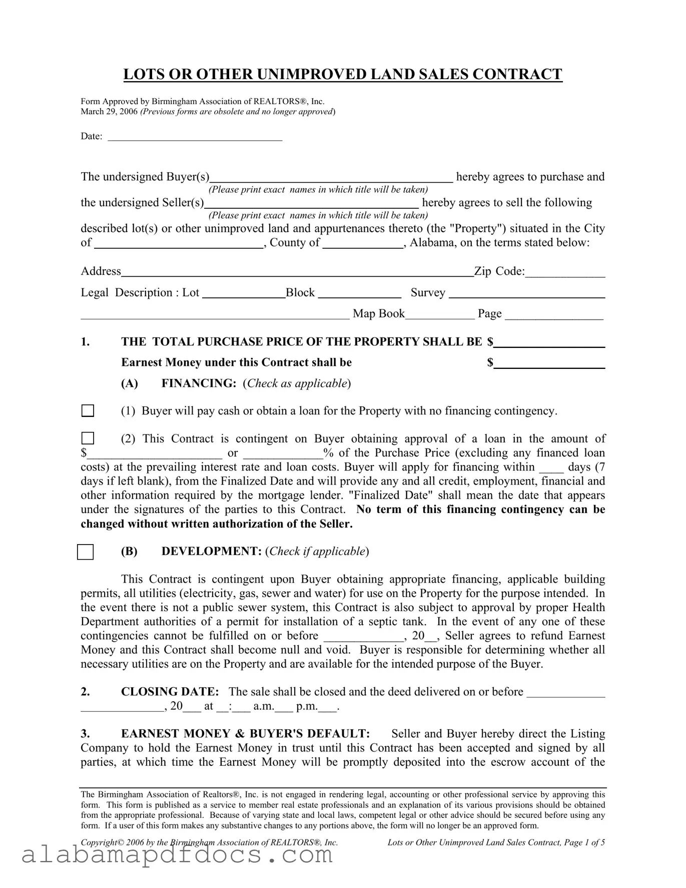 Free Alabama Land Sales Contract PDF Template