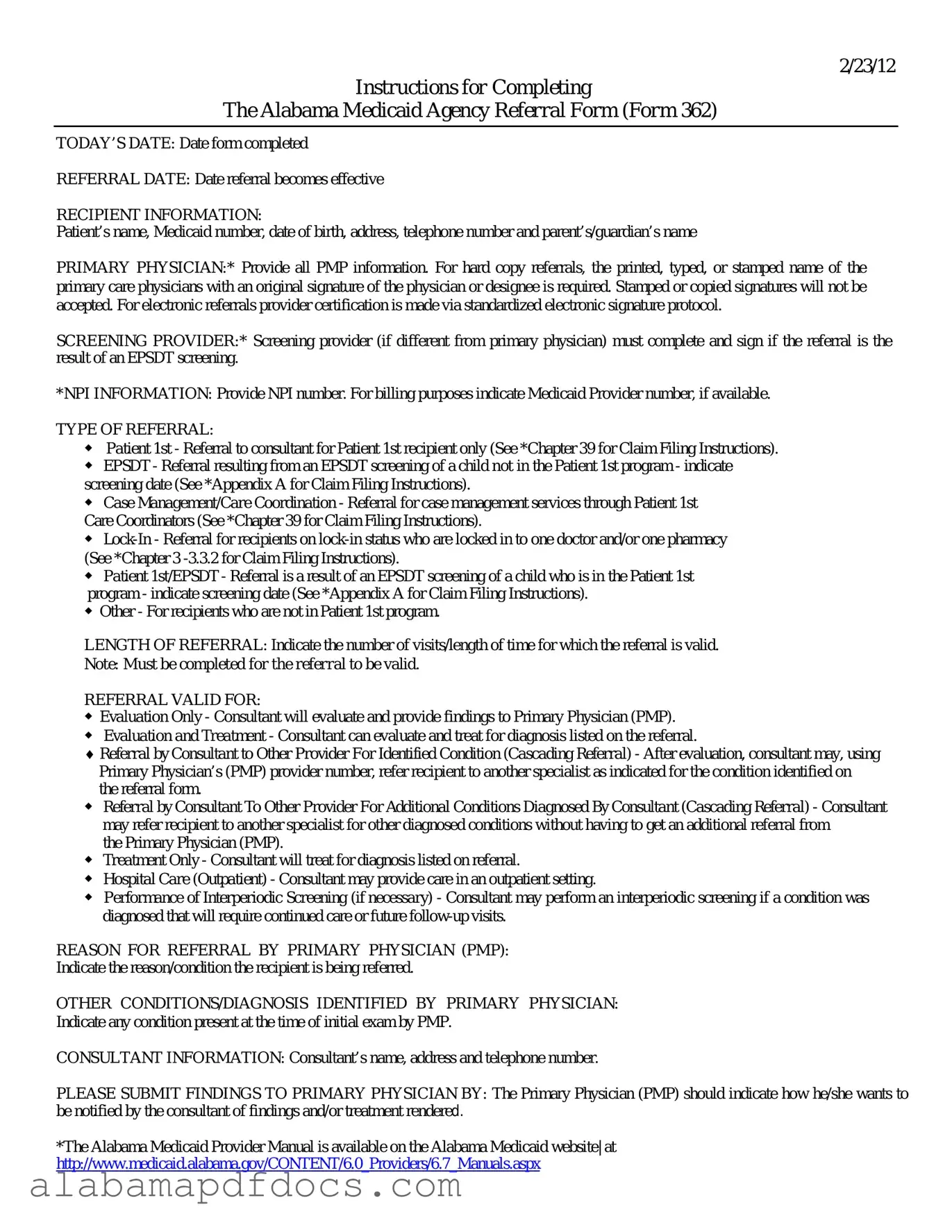 Free Alabama Medicaid Referral PDF Template
