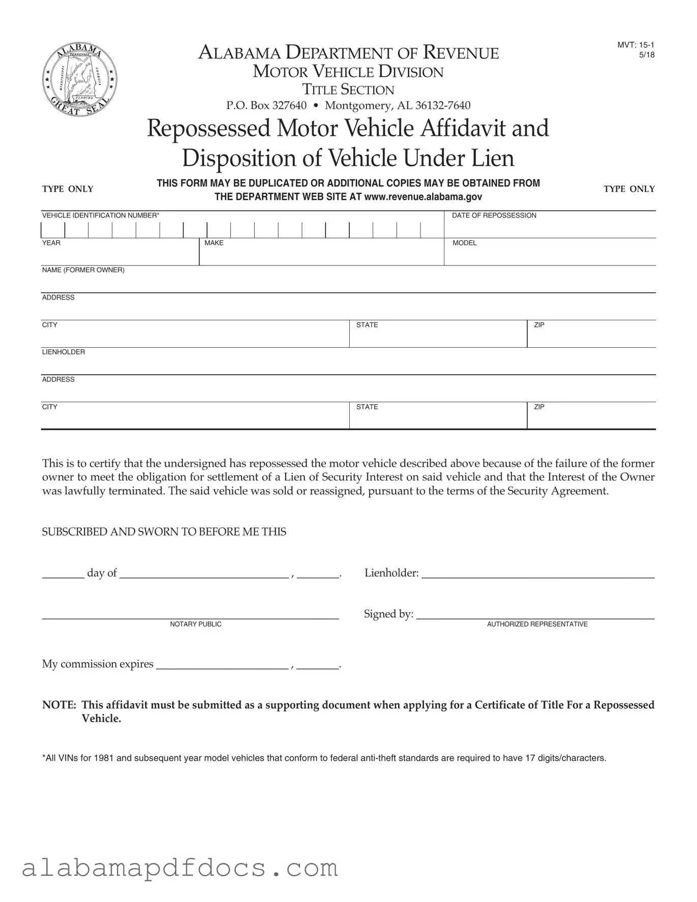 Free Alabama Mvt 15 1 PDF Template