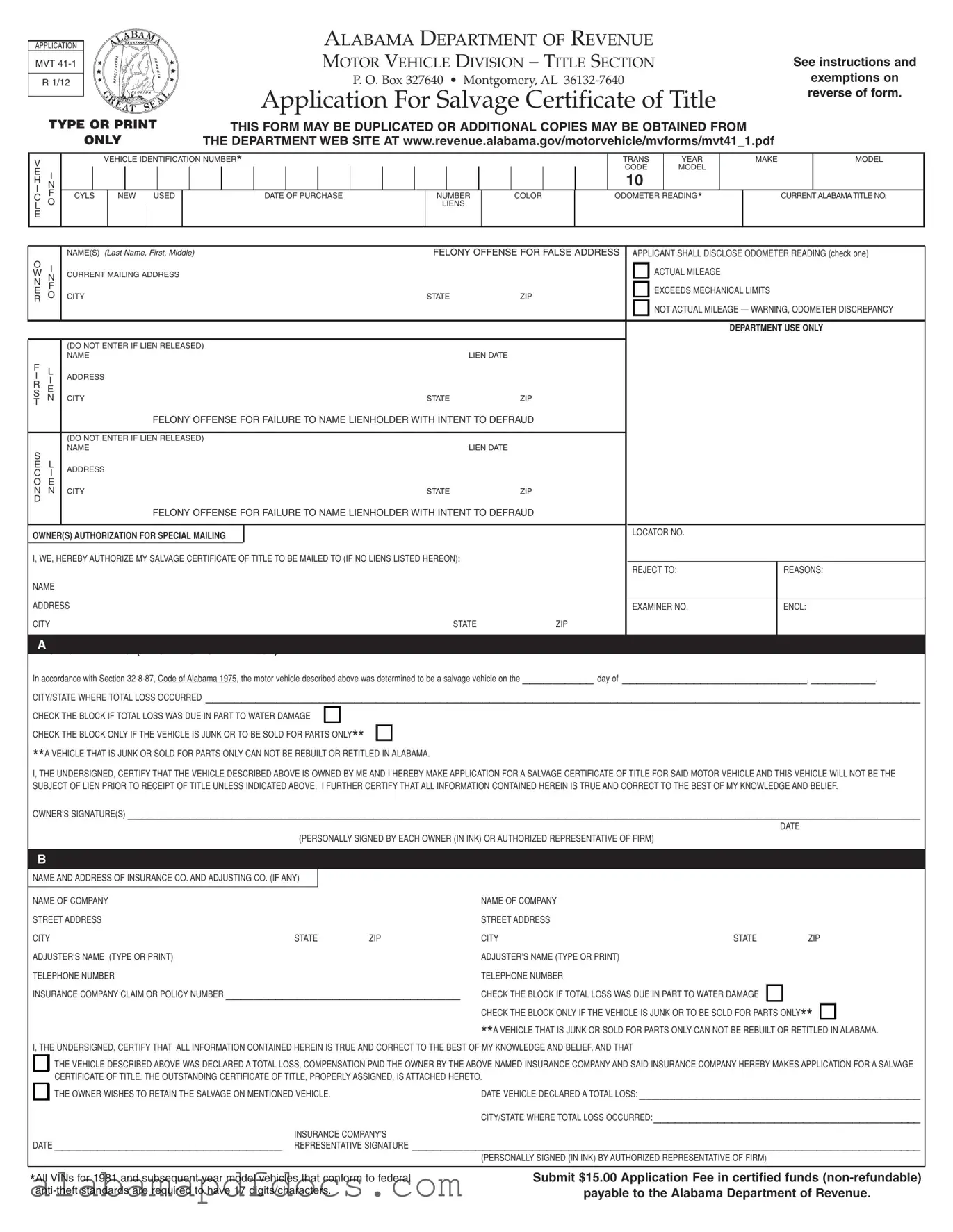 Free Alabama Mvt 41 1 PDF Template