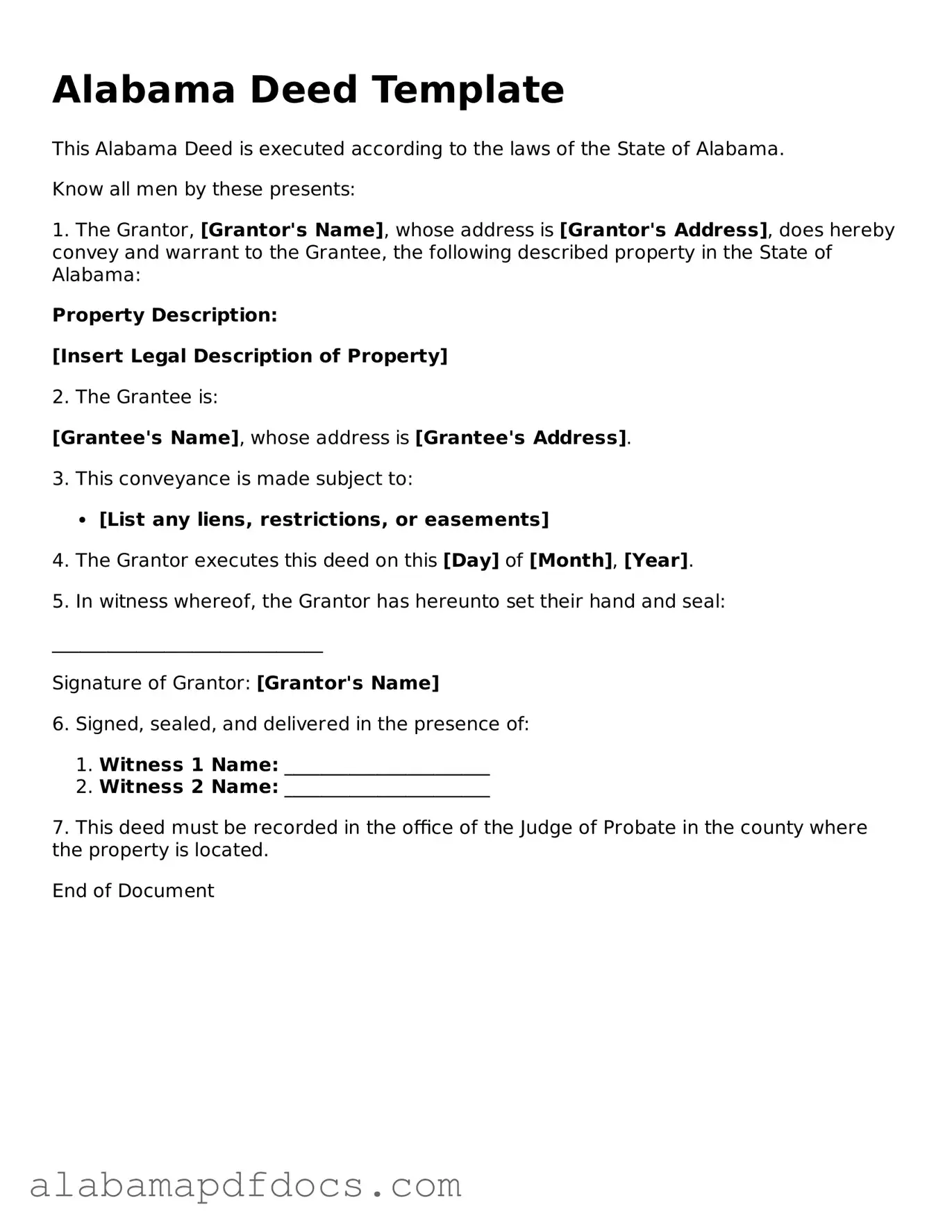 Printable Deed Form for Alabama State