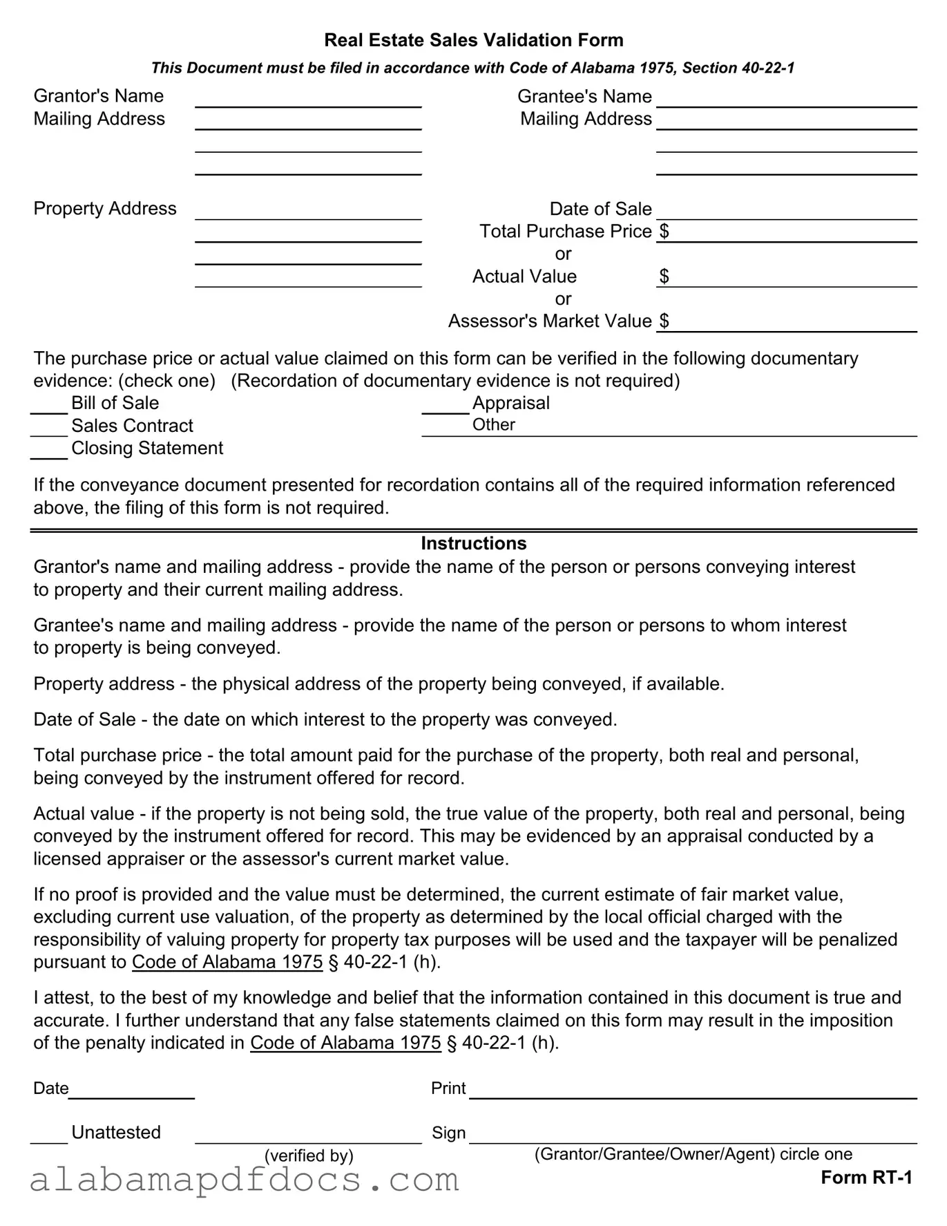 Free Alabama Rt 1 PDF Template