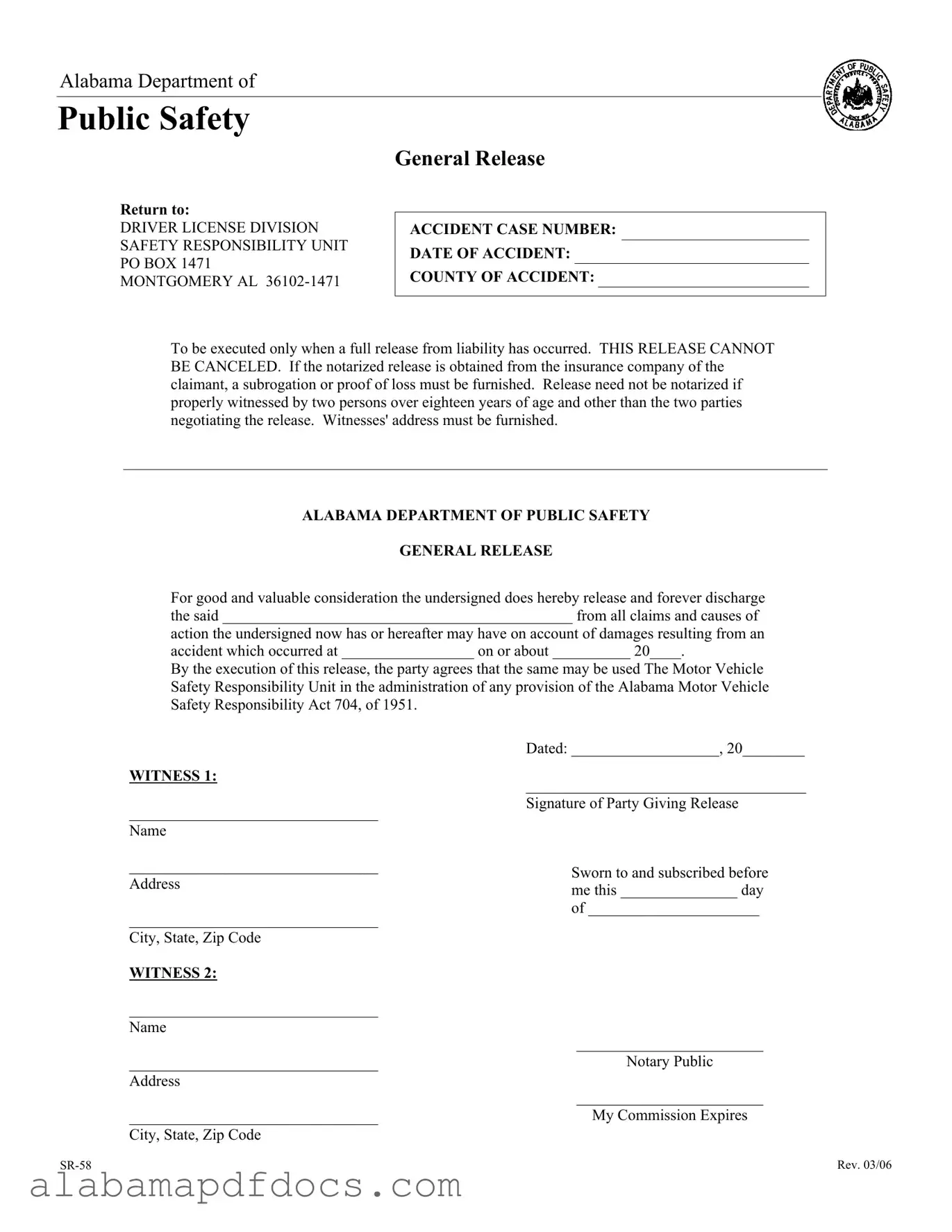 Free Alabama Sr 58 PDF Template