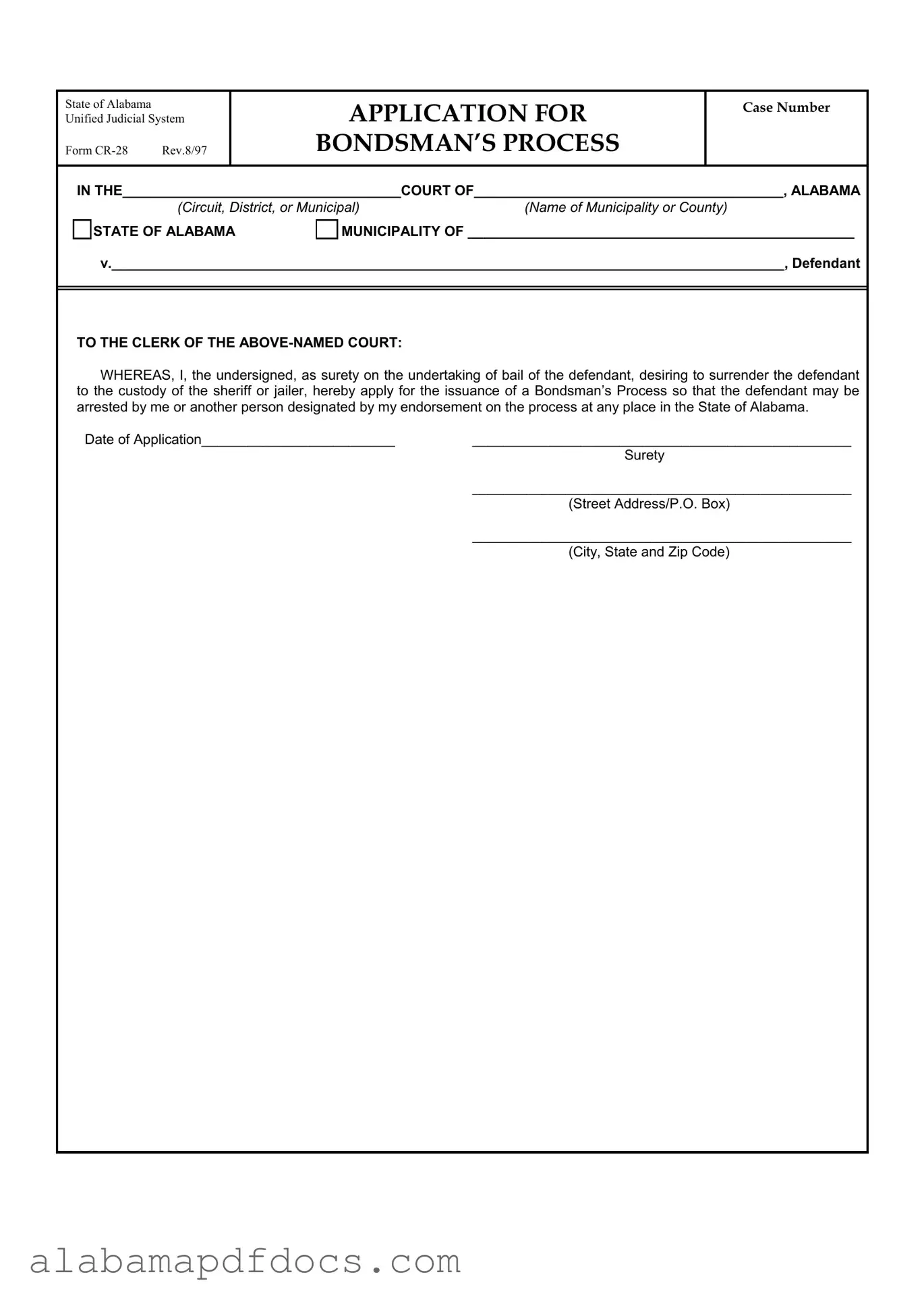 Free Cr 28 Alabama PDF Template