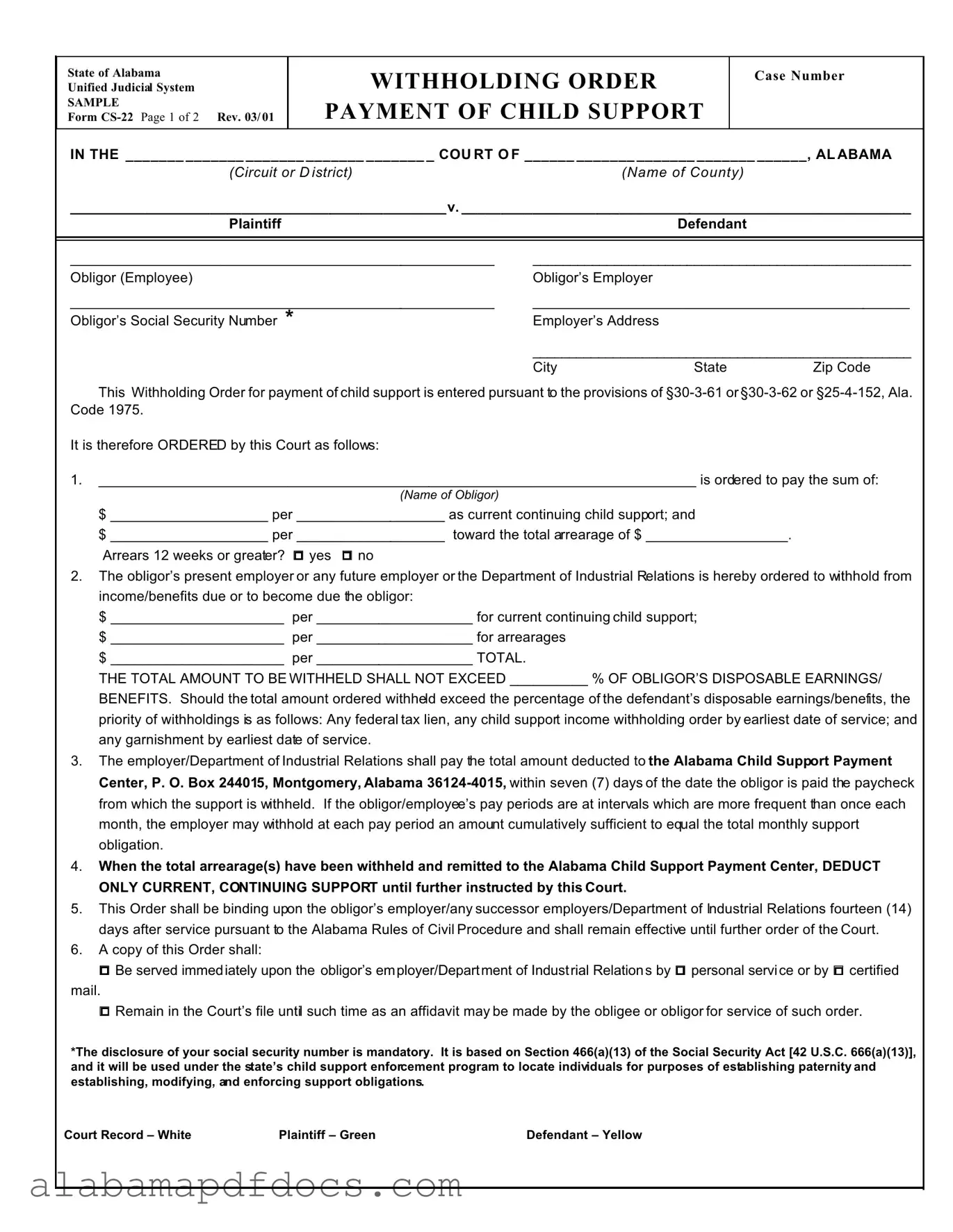 Free Cs 22 Alabama PDF Template