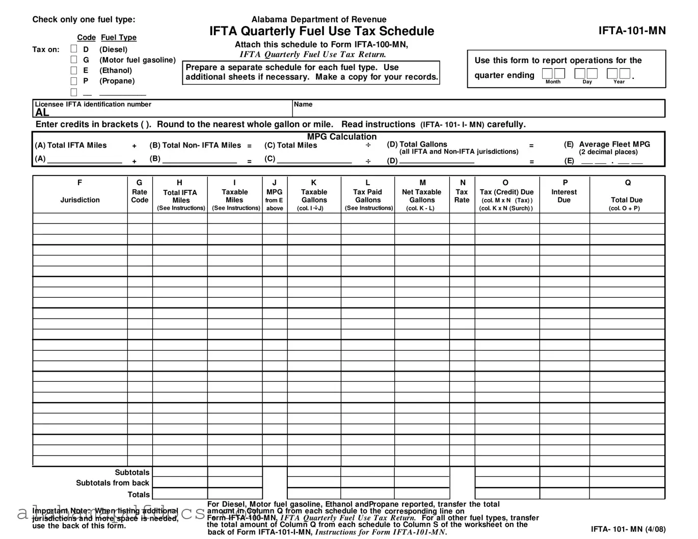 Free Irp Alabama PDF Template
