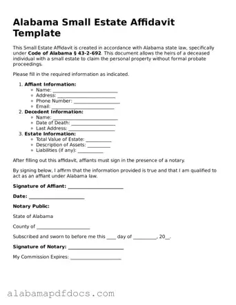 Printable Small Estate Affidavit Form for Alabama State