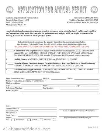 Free Alabama Annual Permit PDF Template
