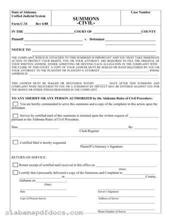 Free Alabama C 34 PDF Template