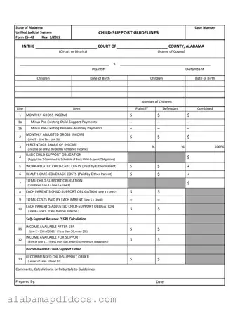 Free Alabama Child Support Sheet PDF Template