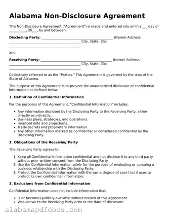 Printable Non-disclosure Agreement Form for Alabama State