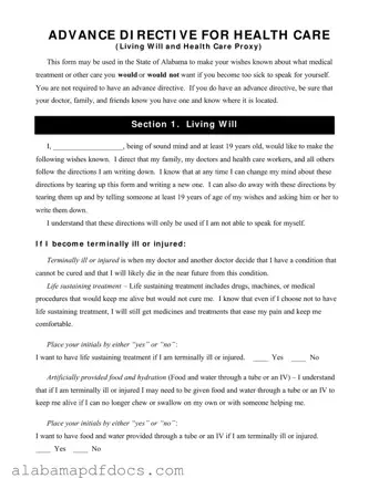 Free Alabama Directive Health Care PDF Template