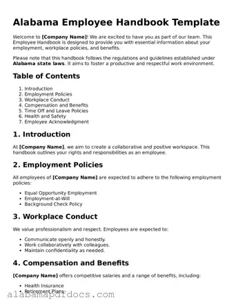 Printable Employee Handbook Form for Alabama State