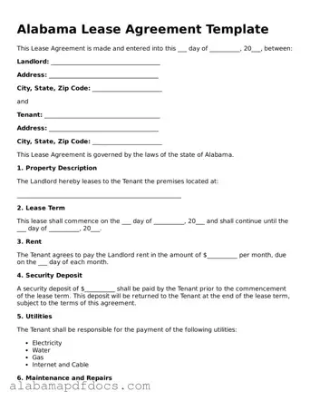 Printable Lease Agreement Form for Alabama State