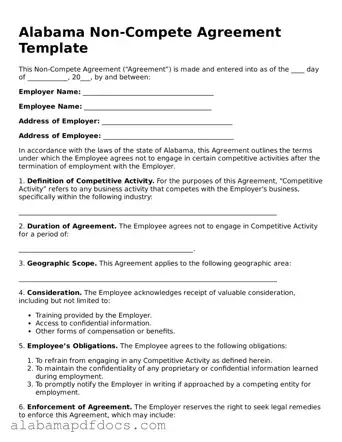 Printable Non-compete Agreement Form for Alabama State