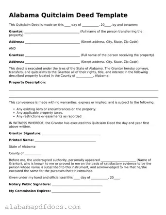 Printable Quitclaim Deed Form for Alabama State
