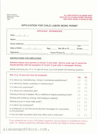 Free Work Permit Alabama PDF Template